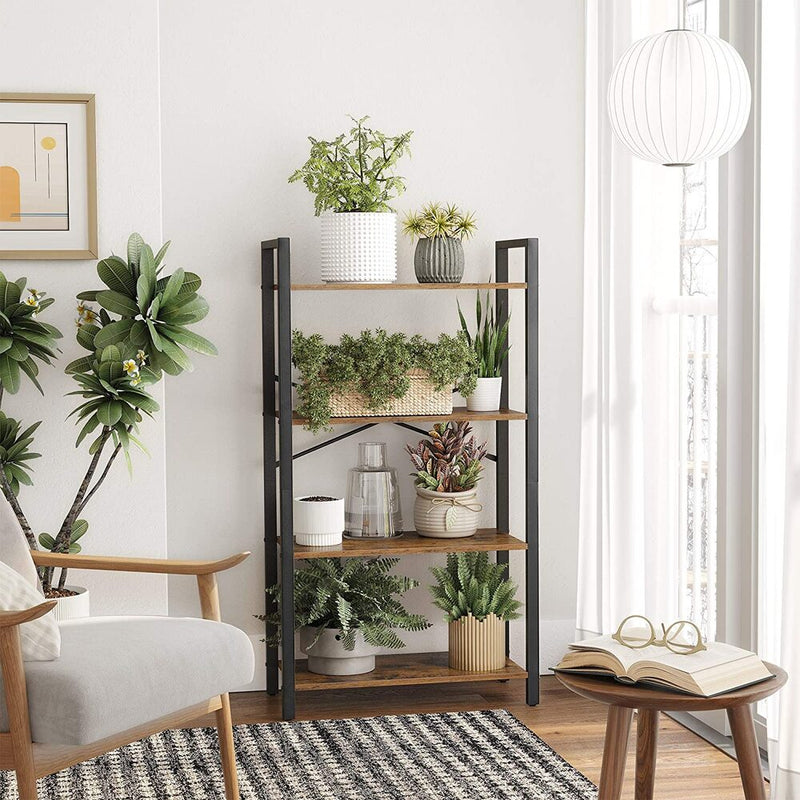 VASAGLE 4-Tier Bookshelf Storage Rack with Steel Frame for Living Room Office Study Hallway Industrial Style Rustic Brown and Black LLS60BX