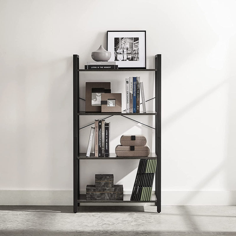 VASAGLE 4-Tier Bookshelf Storage Rack with Steel Frame for Living Room Office Study Hallway Industrial Style Charcoal Grey and Black