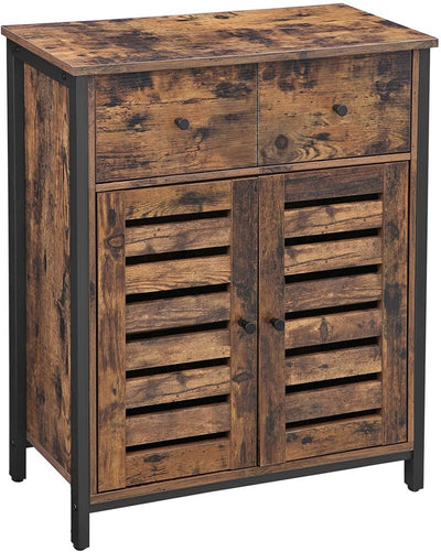 VASAGLE Floor Cabinet Freestanding Cabinet with 1 Drawer and Shelf Kitchen Storage Cabinet Louvered Doors for Living Room Hallway Office Bedroom Rustic Brown LSC86BX