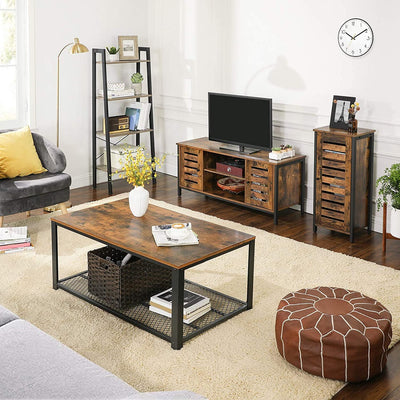 VASAGLE TV Stand Console Unit with Shelves Storage Rustic Brown and Black LTV43BX