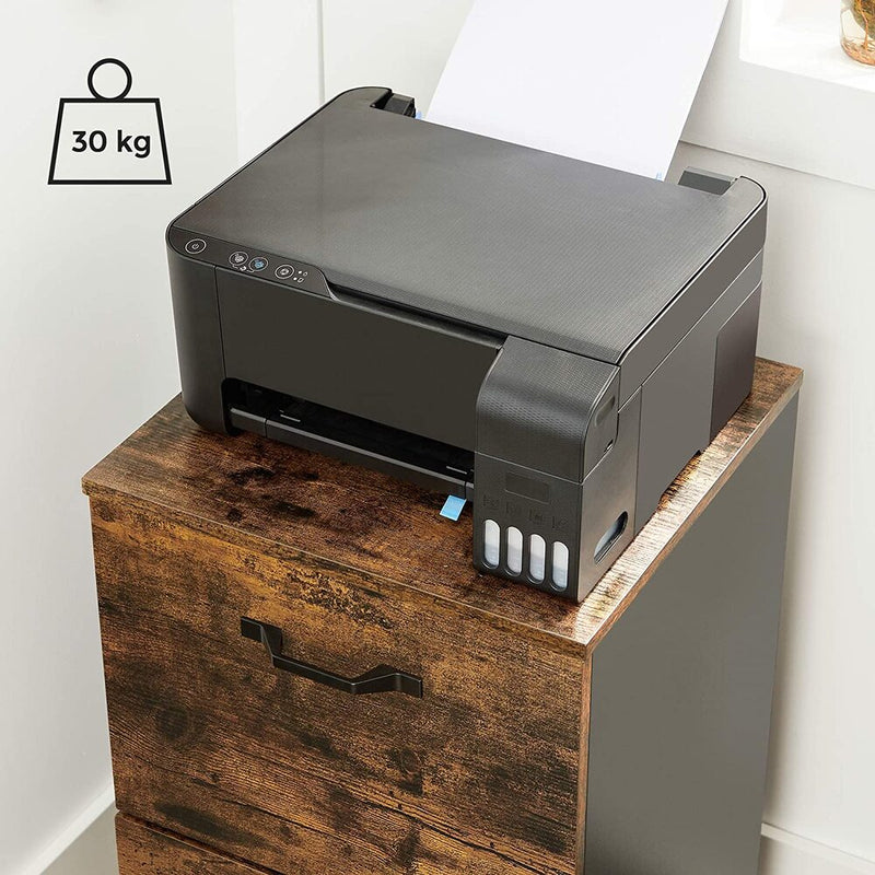 VASAGLE File Cabinet with 2 Drawers Rolling Office Filing Cabinet with Wheels Rustic Brown and Black