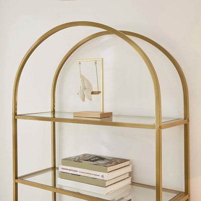 VASAGLE Bookshelf 5 Tier Tempered Glass with Gold Metal Frame