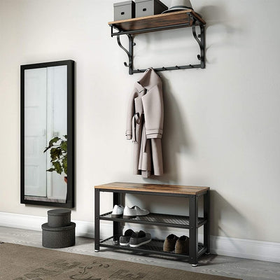 VASAGLE Coat Rack Wall-Mounted Rustic Brown and Black