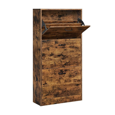 VASAGLE Shoe Cabinet 3 Tier Rustic Brown and Black LBC030X01