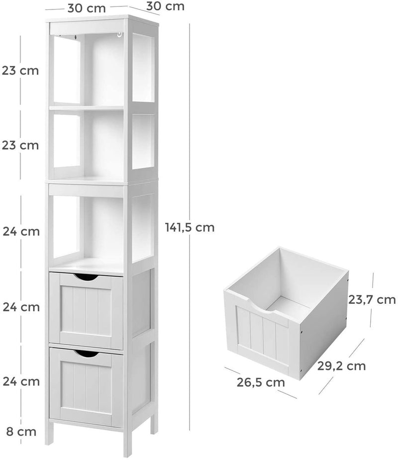 VASAGLE Floor Cabinet with Shelves and Drawers White BBC66WT