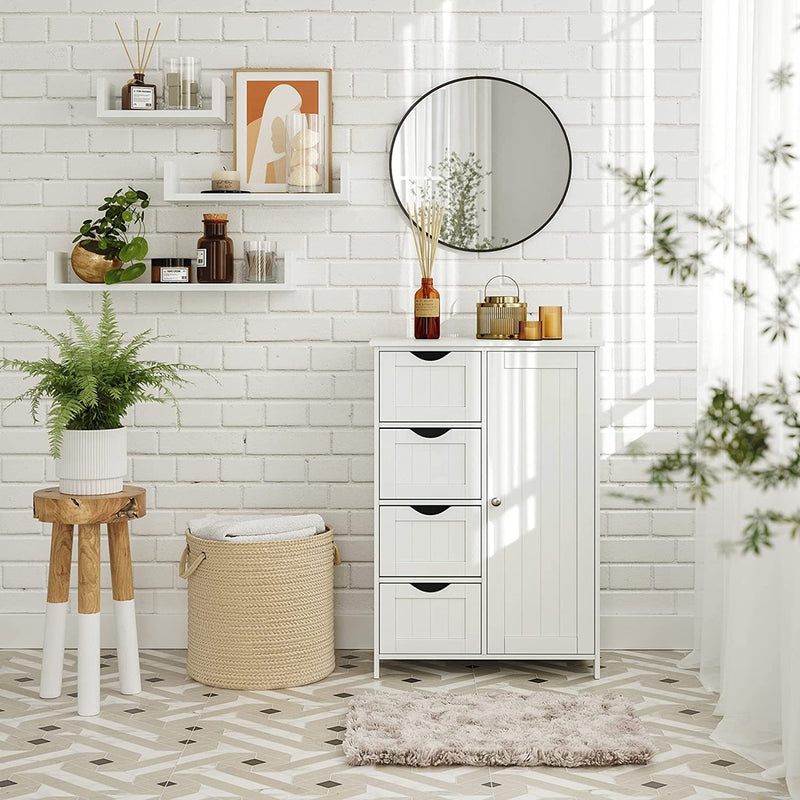 VASAGLE Floor Cabinet with 4 Drawers and Adjustable Shelf White LHC41W