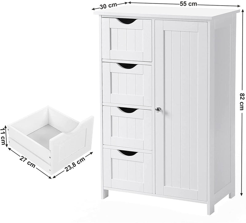 VASAGLE Floor Cabinet with 4 Drawers and Adjustable Shelf White LHC41W