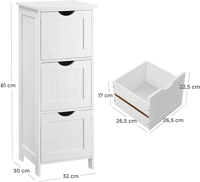 VASAGLE Floor Cabinet with 3 Drawers White