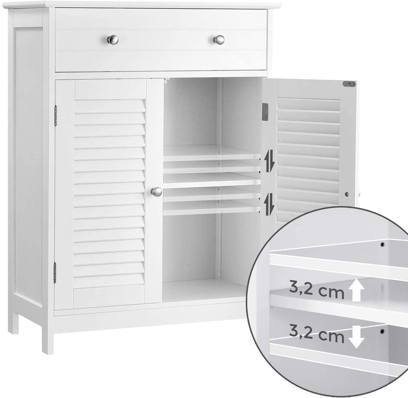 VASAGLE Floor Cabinet with Drawer and 2 Slat Doors White BBC51WT