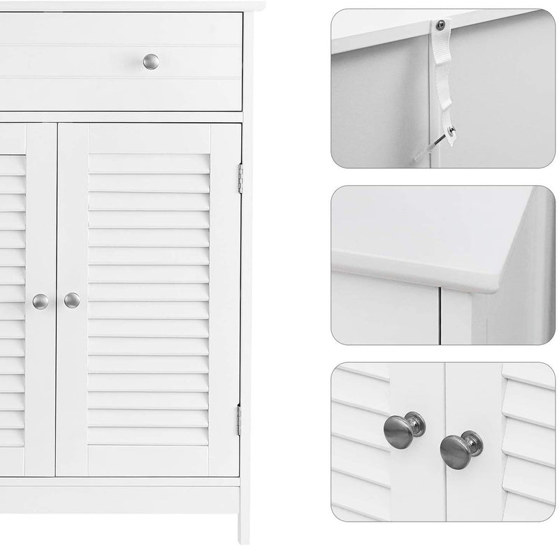 VASAGLE Floor Cabinet with Drawer and 2 Slat Doors White BBC51WT