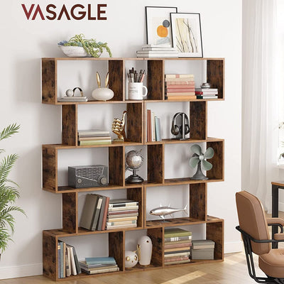 VASAGLE 5-Tier Bookshelf Display Shelf and Room Divider Freestanding Decorative Storage Shelving Rustic Brown