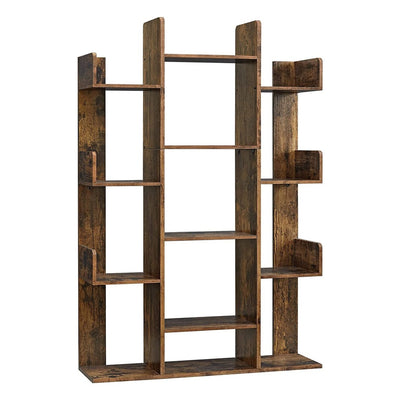 VASAGLE Tree-Shaped Bookcase with 13 Storage Shelves Rounded Corners Rustic Brown LBC67BXV1