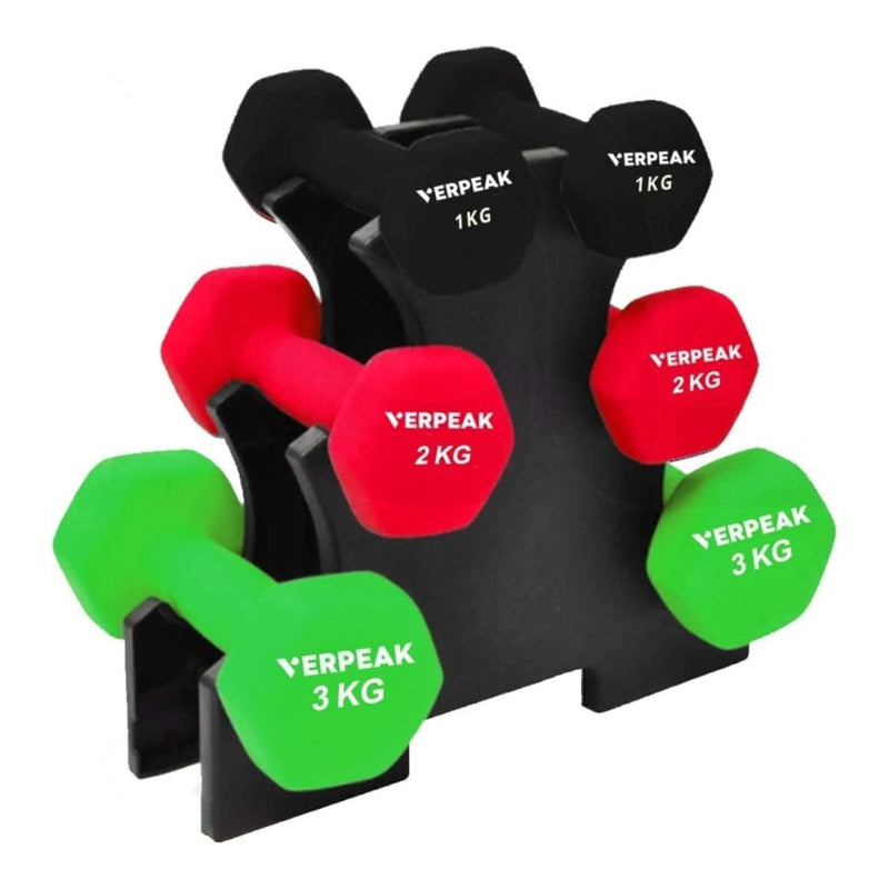 Verpeak 12kg (1,2,3kg x 2) Neoprene Dumbbell Set