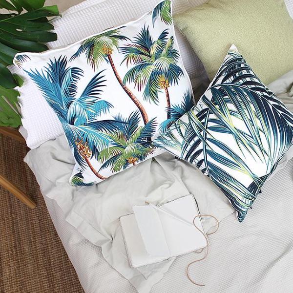 Cushion Cover-With Piping-Palm Trees White-45cm x 45cm