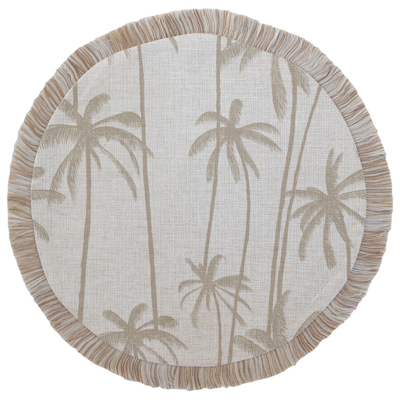 Round Placemat-Coastal Fringe-Tall Palms-Beige-40cm