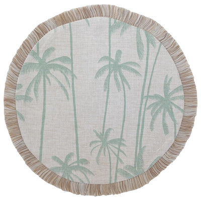 Round Placemat-Coastal Fringe-Tall Palms-Mint-40cm