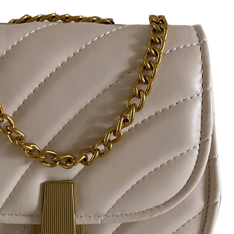 Cross Body Handbag Gold Chain Cream