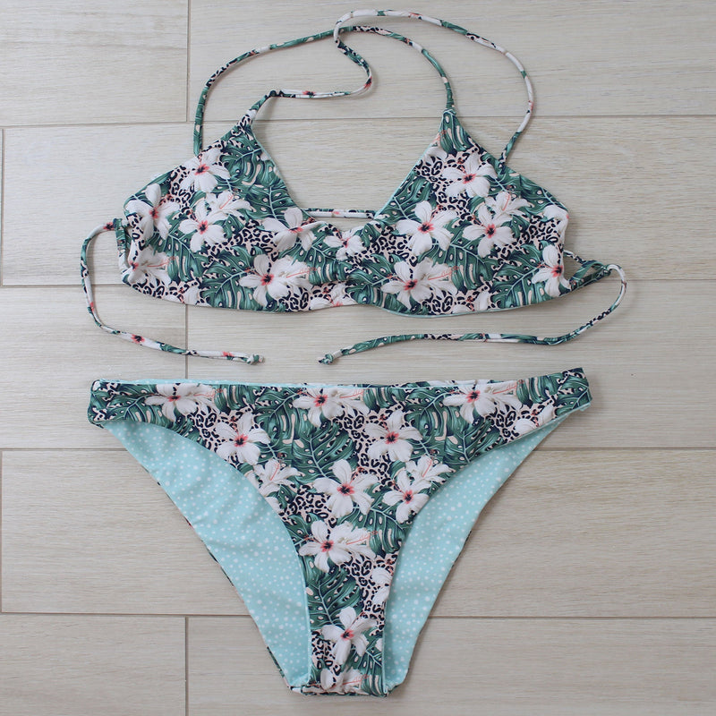 Reversible Bikini Set-Surf Style-Tropical Jungle-Small