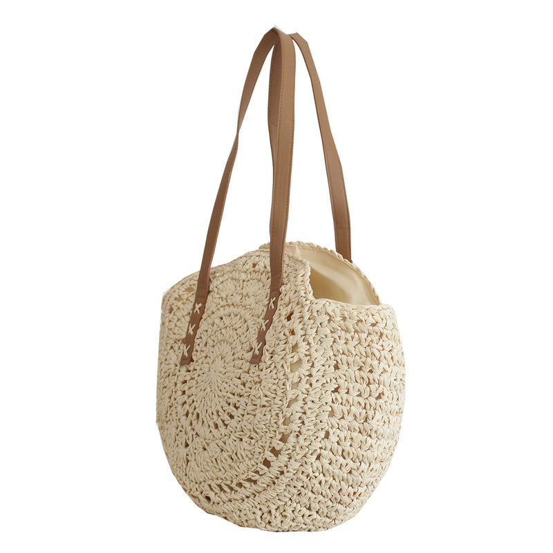 Round Straw Beach Bag Natural