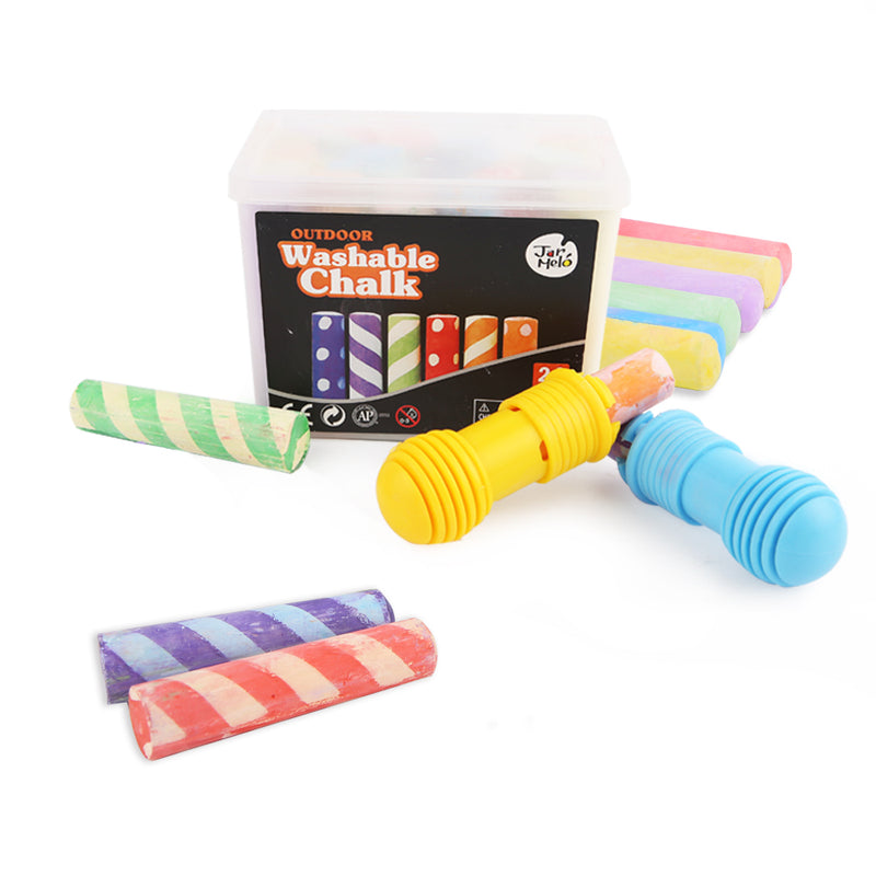 WASHABLE SIDEWALK CHALK - 24 COLORS KIT WITH 2 HOLDERS