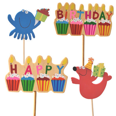 CAKE TOPPER BIRTHDAY ANIMAL STICK 9PC