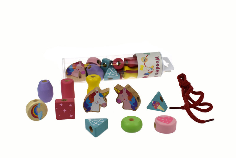 WOODEN UNICORN  LACING BEAD SET IN TUBE