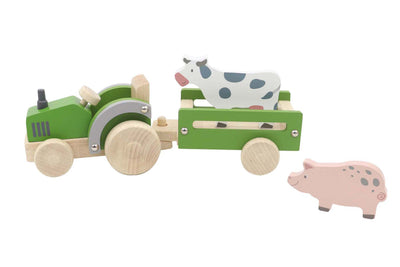 WOODEN TRACTOR WITH FARM ANIMAL