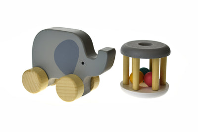 CALM & BREEZY WOODEN RATTLE + ELEPHANT