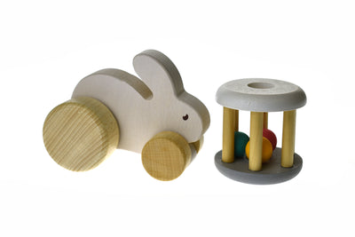 CALM & BREEZY WOODEN RATTLE + RABBIT