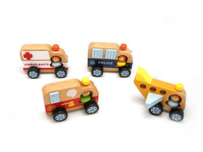 WOODEN EMERGENCY VEHICLE SET OF 4