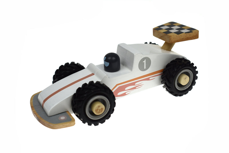 KD WOODEN RACING CAR WHITE