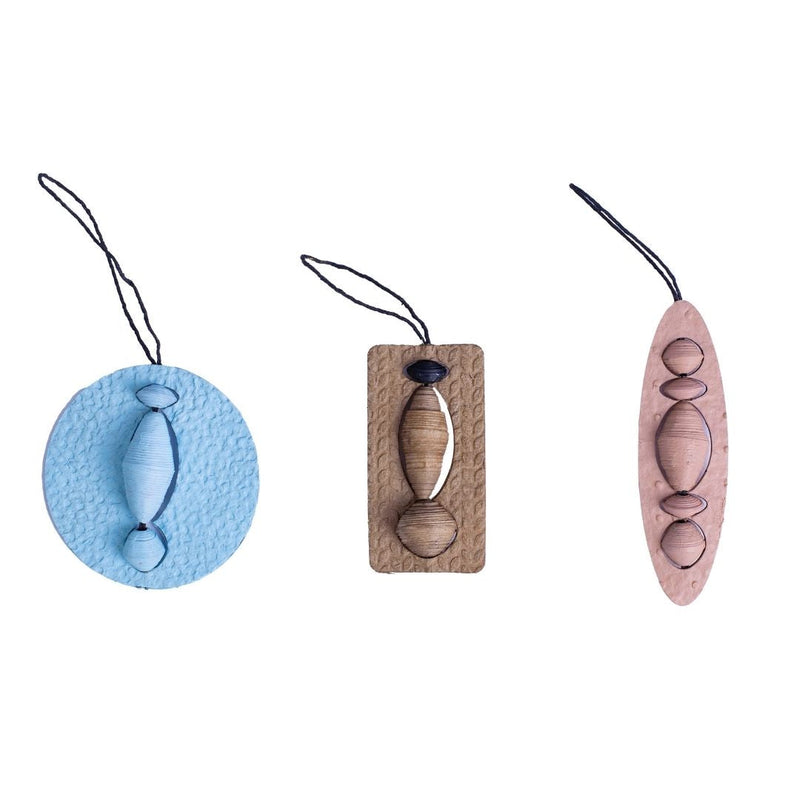 Tree Stripes Set of Six Almond Blue Amulet Pendants in a Zero Waste Gift Box