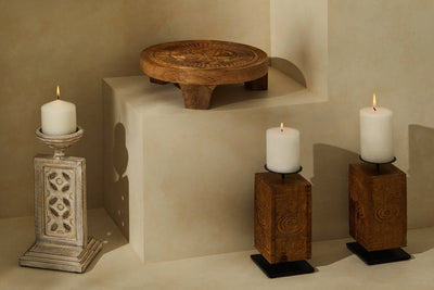 Tree Stripes Mara Natural Mango Wood Pillar Candle Stand