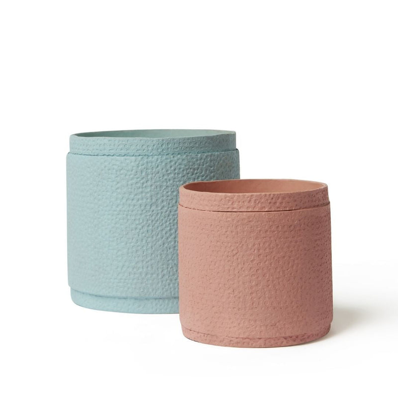 Tree Stripes Reef Design Pot in Almond Blue (Small)