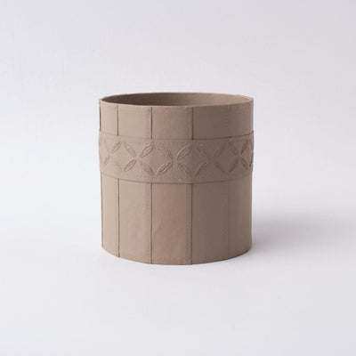 Tree Stripes Leather Look Cylinder Pot - Beige (Small)