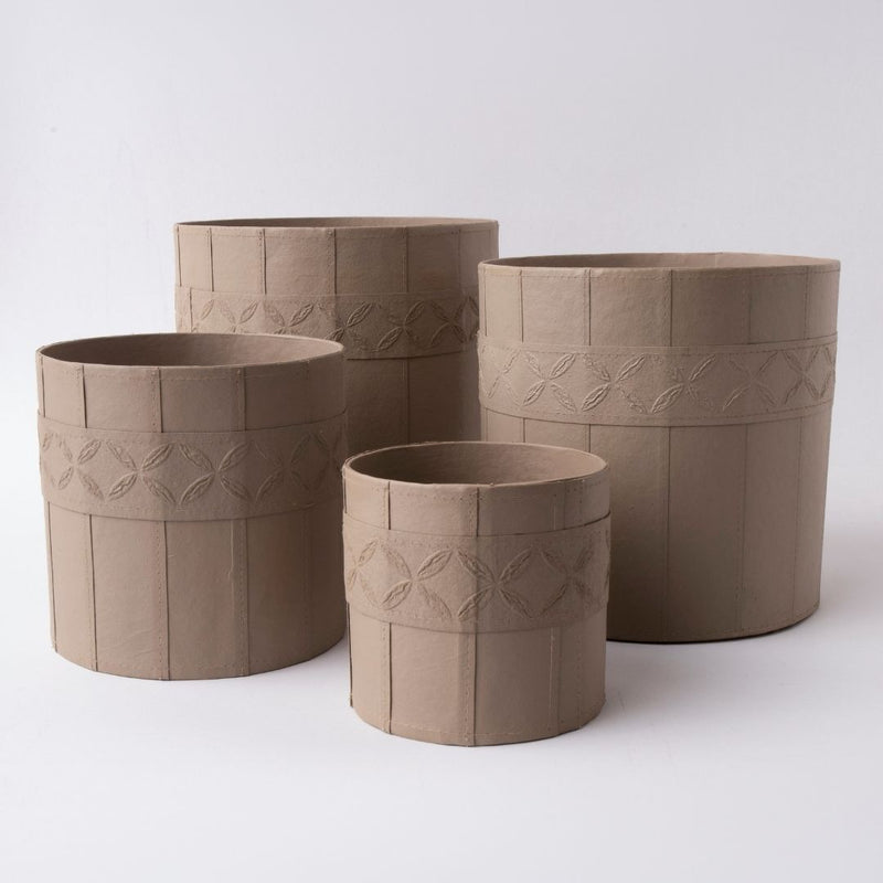 Tree Stripes Leather Look Cylinder Pot - Beige (Large)