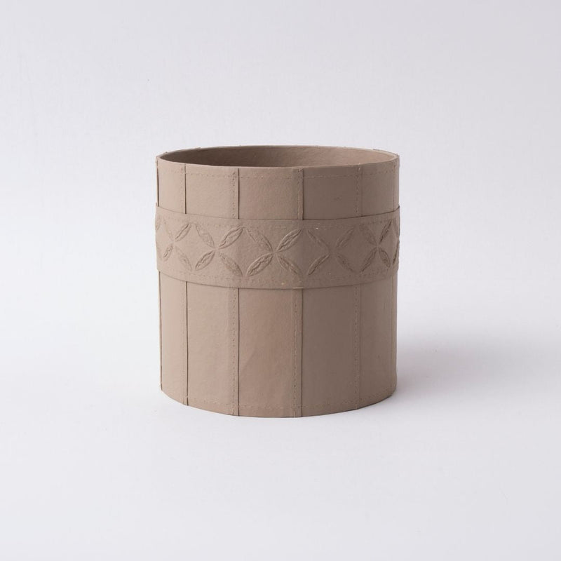 Tree Stripes Leather Look Cylinder Pot - Beige (Large)