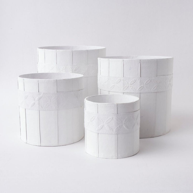 Tree Stripes Leather Look Cylinder Pot - White (Medium)