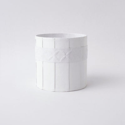 Tree Stripes Leather Look Cylinder Pot - White (Medium)