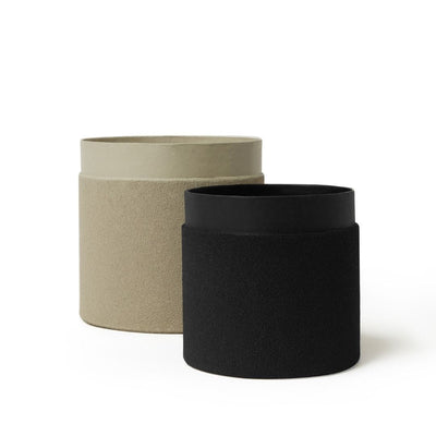 Tree Stripes Sand Coated Collar Pot in Black (Small)