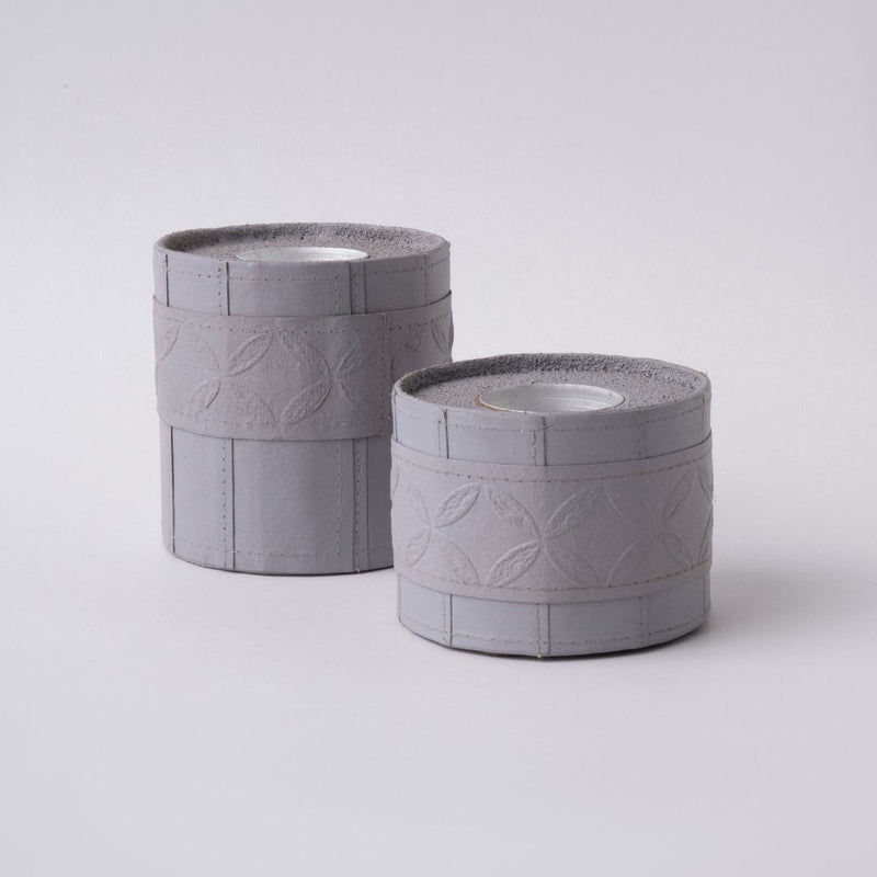 Tree Stripes Leather Look Cylinder Tea Light Holder - Light Grey (Medium)