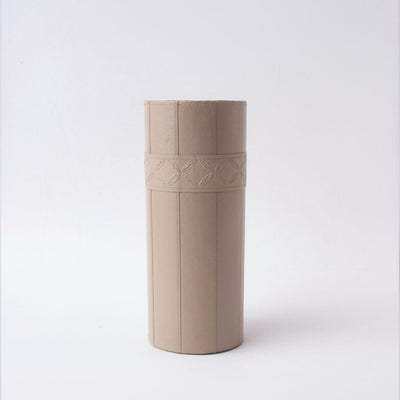 Tree Stripes Leather Look Cylinder Vase - Beige