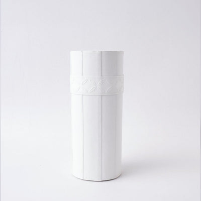 Tree Stripes Leather Look Cylinder Vase - White