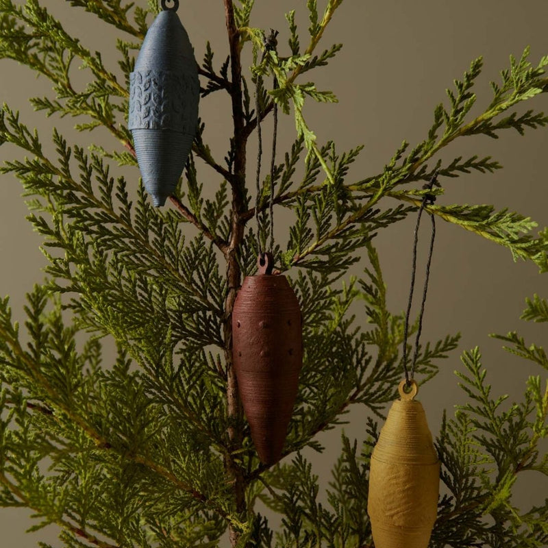 Tree Stripes Set of Six Decorative Cone Pendants in Classic Blue