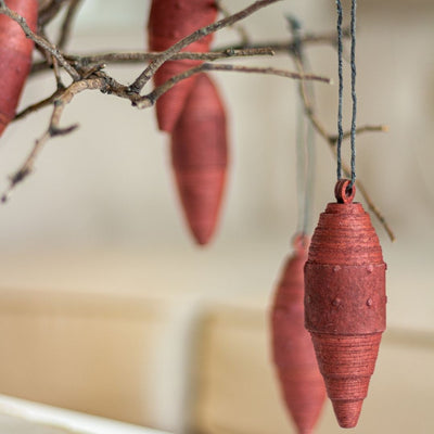 Tree Stripes Set of Six Decorative Cone Pendants in Marsala