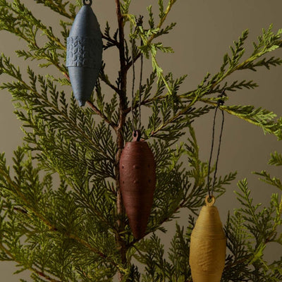 Tree Stripes Set of Six Decorative Cone Pendants in Marsala