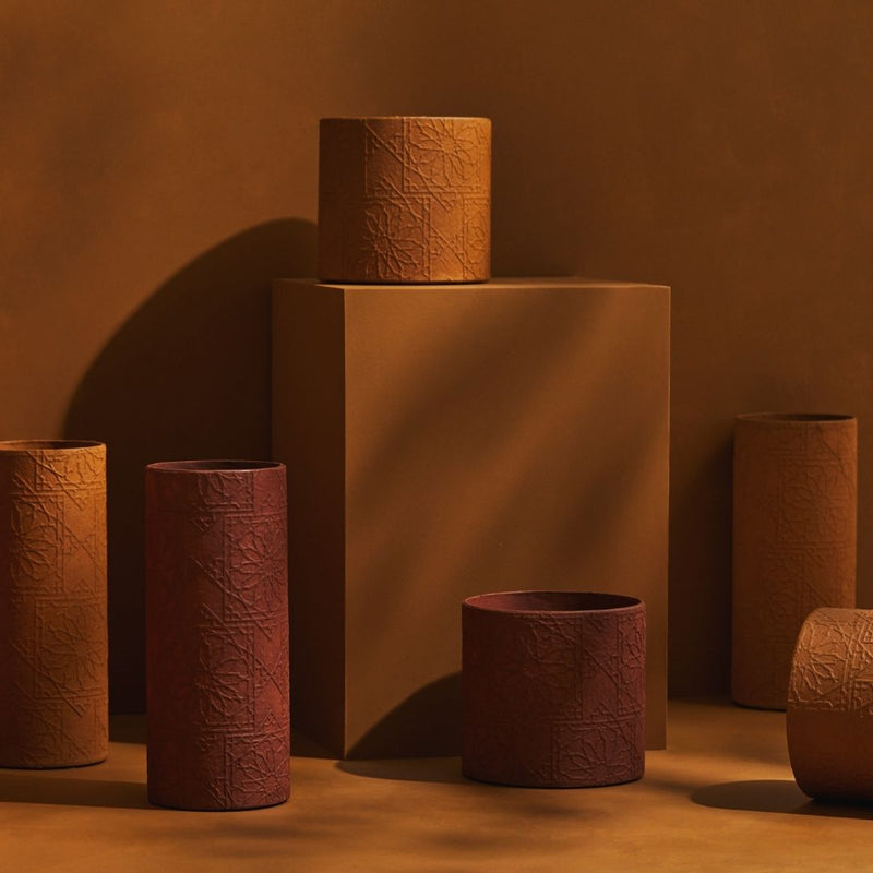 Tree Stripes Cylinder Pot Diwali - Caramel Cafe (Large)