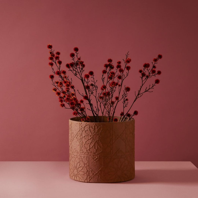 Tree Stripes Cylinder Pot Diwali - Caramel Cafe (Large)