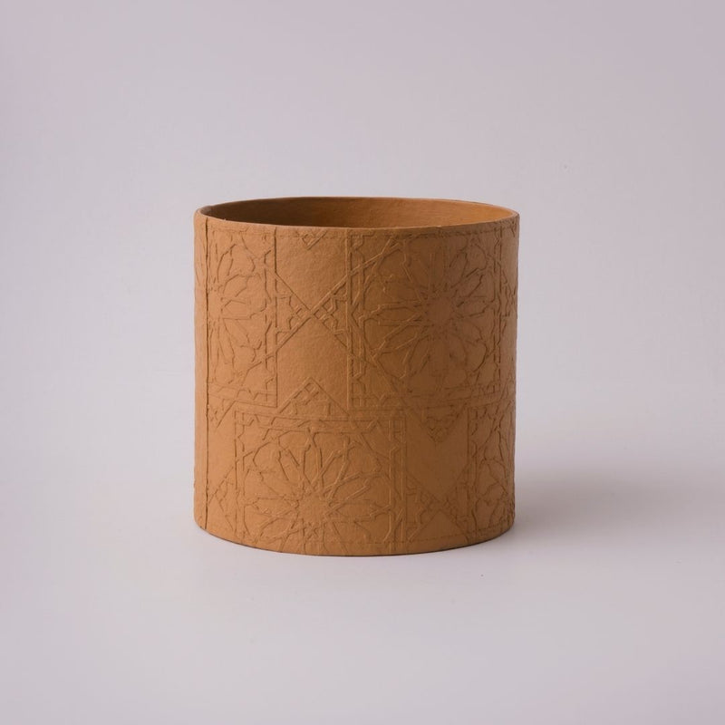 Tree Stripes Cylinder Pot Diwali - Ochre (Medium)