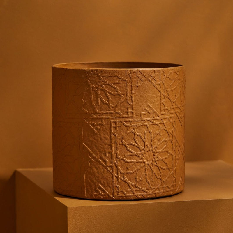 Tree Stripes Cylinder Pot Diwali - Ochre (Medium)